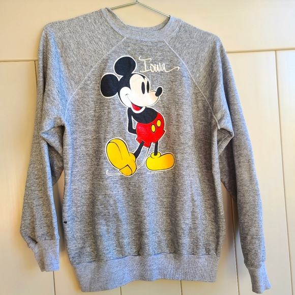Disney Sweaters - Disney mickey mouse Iowa vintage 80s gray reglan sweater